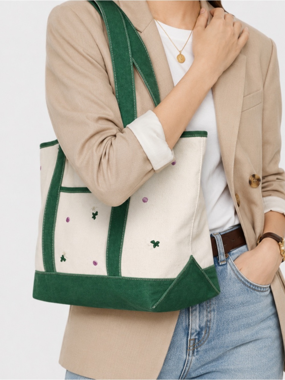 Universal Thread Embroidered Canvas Tote Bag - Preppy - Cottagecore